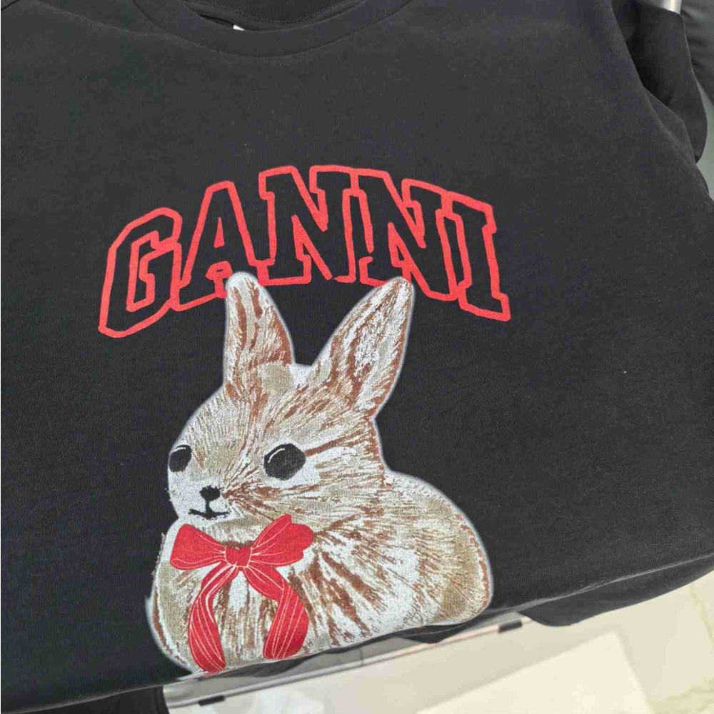 Ganni Black Tee with Red Logo and Bunny Graphic Have a Nice Day Tee - Picture 4 of 6